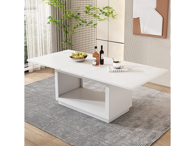 Table à manger rectangulaire extensible 140/180 x 70 cm, blanche – Pour 4 à 6 personnes