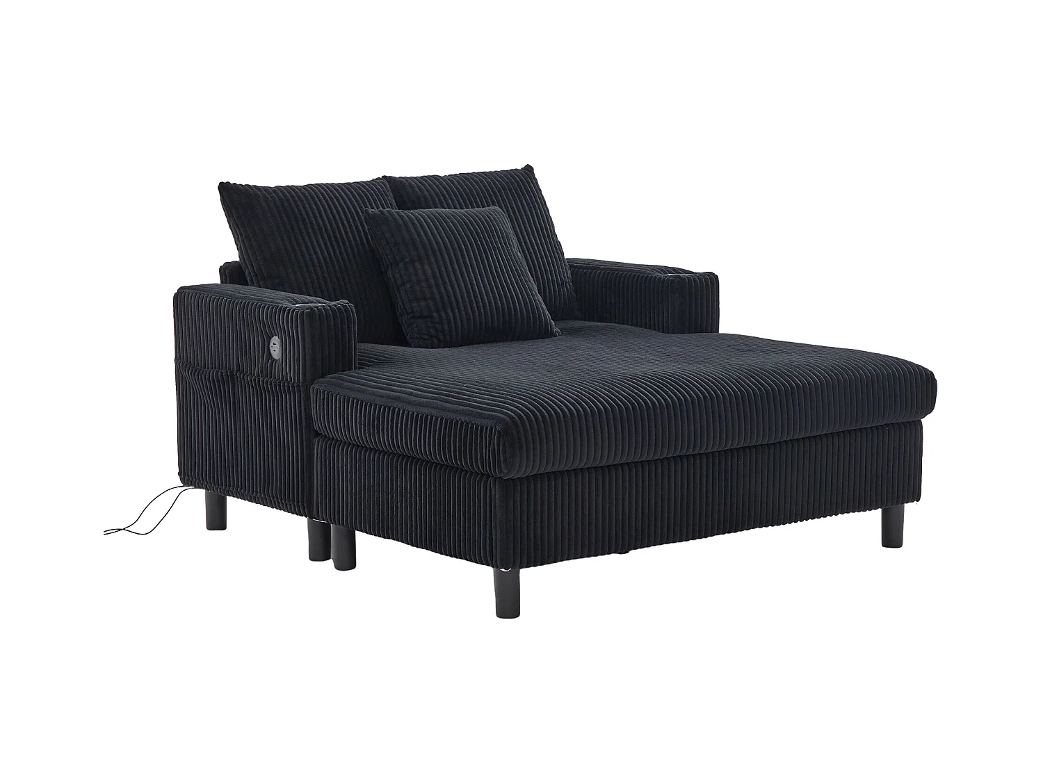 Canapé lounge en peluche noir avec port USB, éclairage LED et porte-gobelets