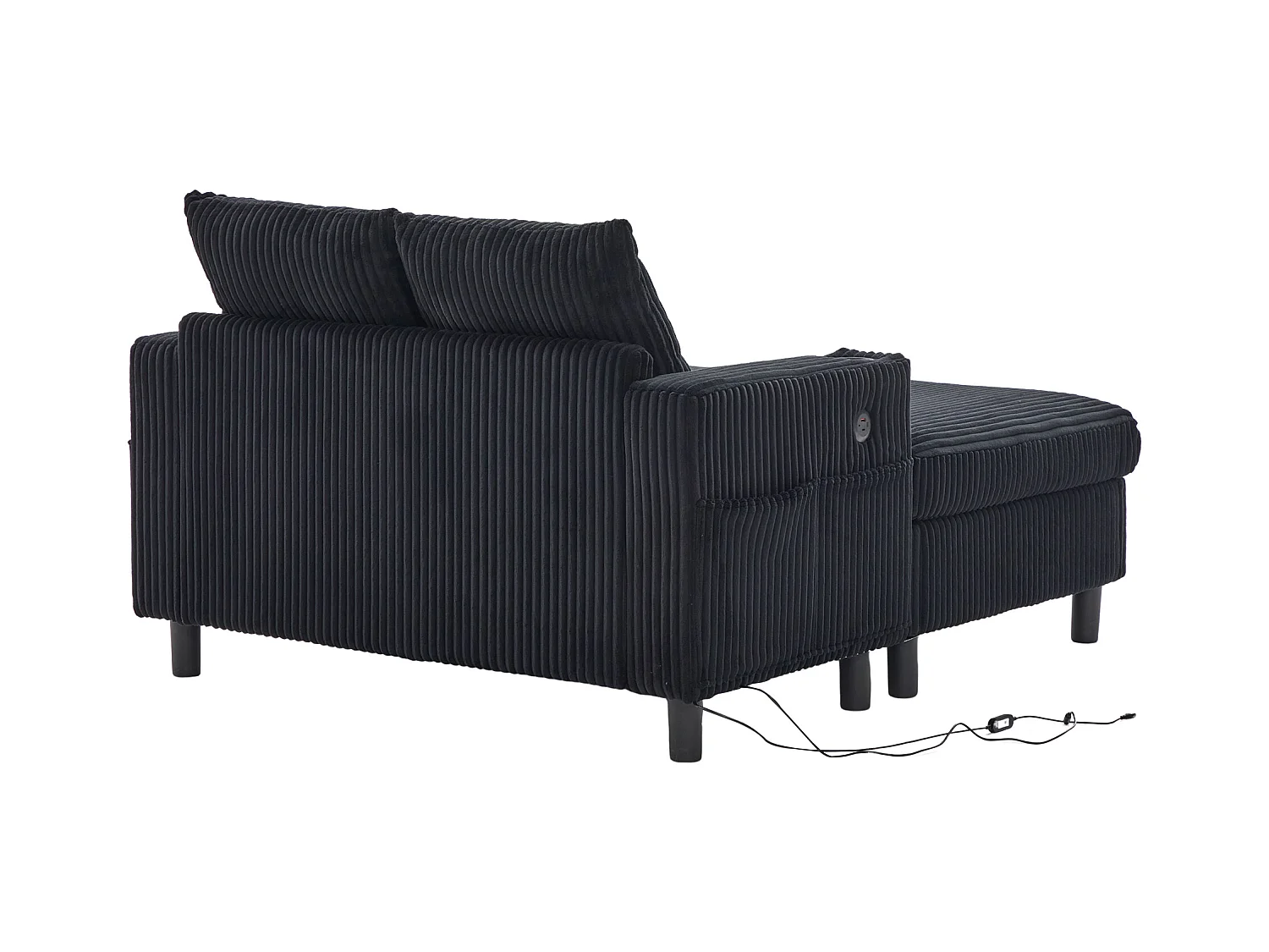 Canapé lounge en peluche noir avec port USB, éclairage LED et porte-gobelets