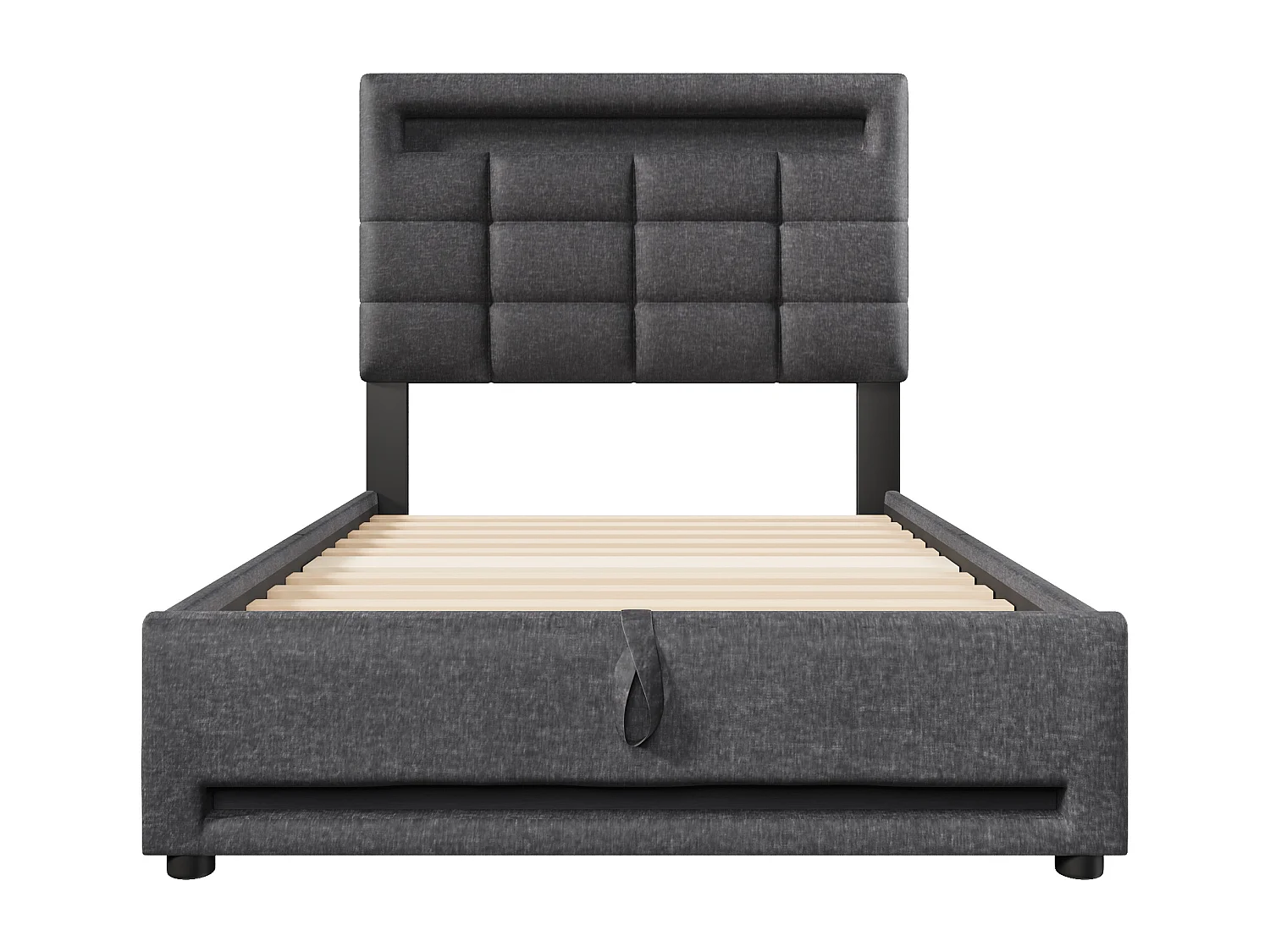 Letto contenitore per adulti 90x200 cm con illuminazione LED e porta USB, lino grigio - senza materasso