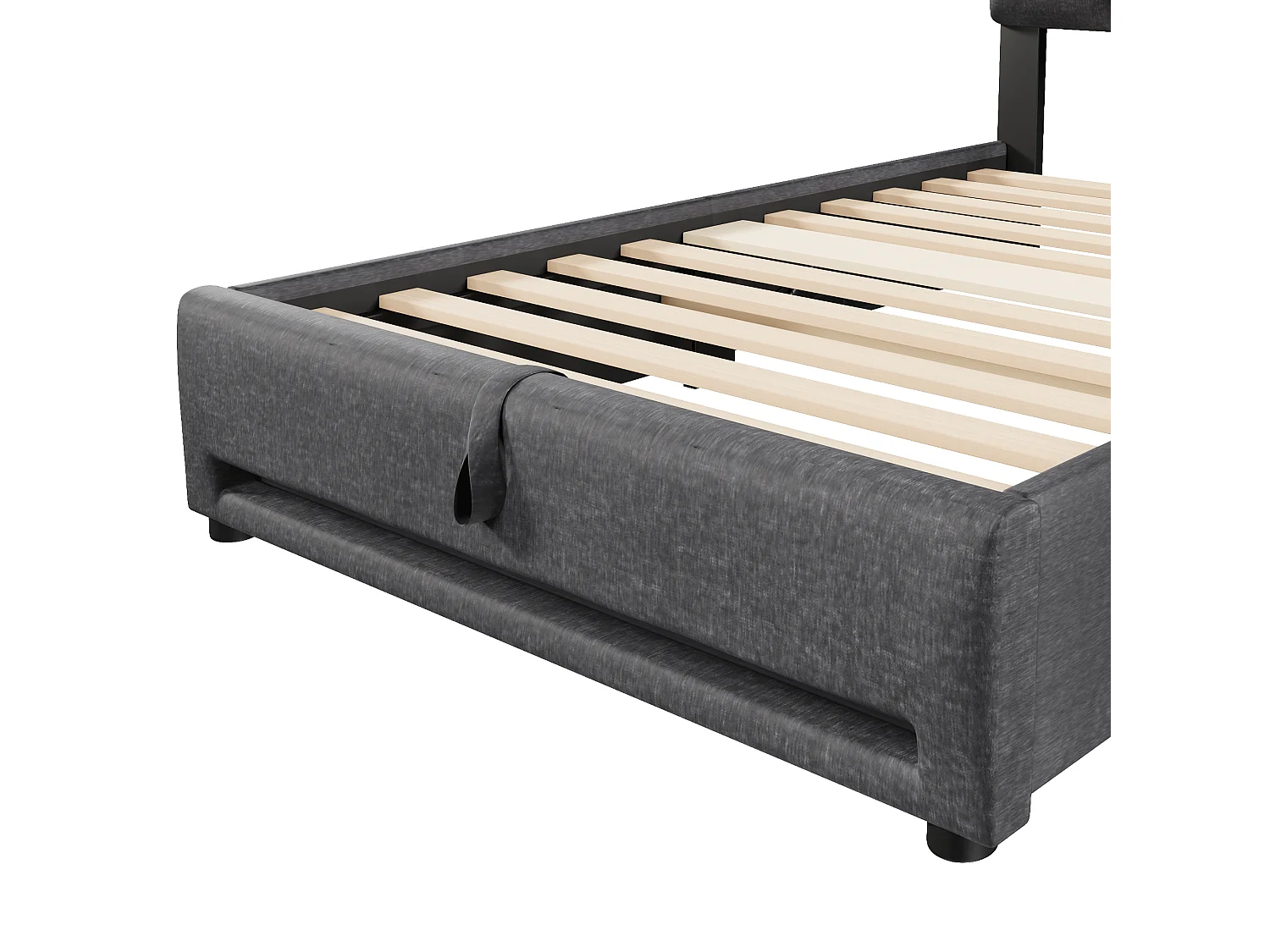 Letto contenitore per adulti 90x200 cm con illuminazione LED e porta USB, lino grigio - senza materasso