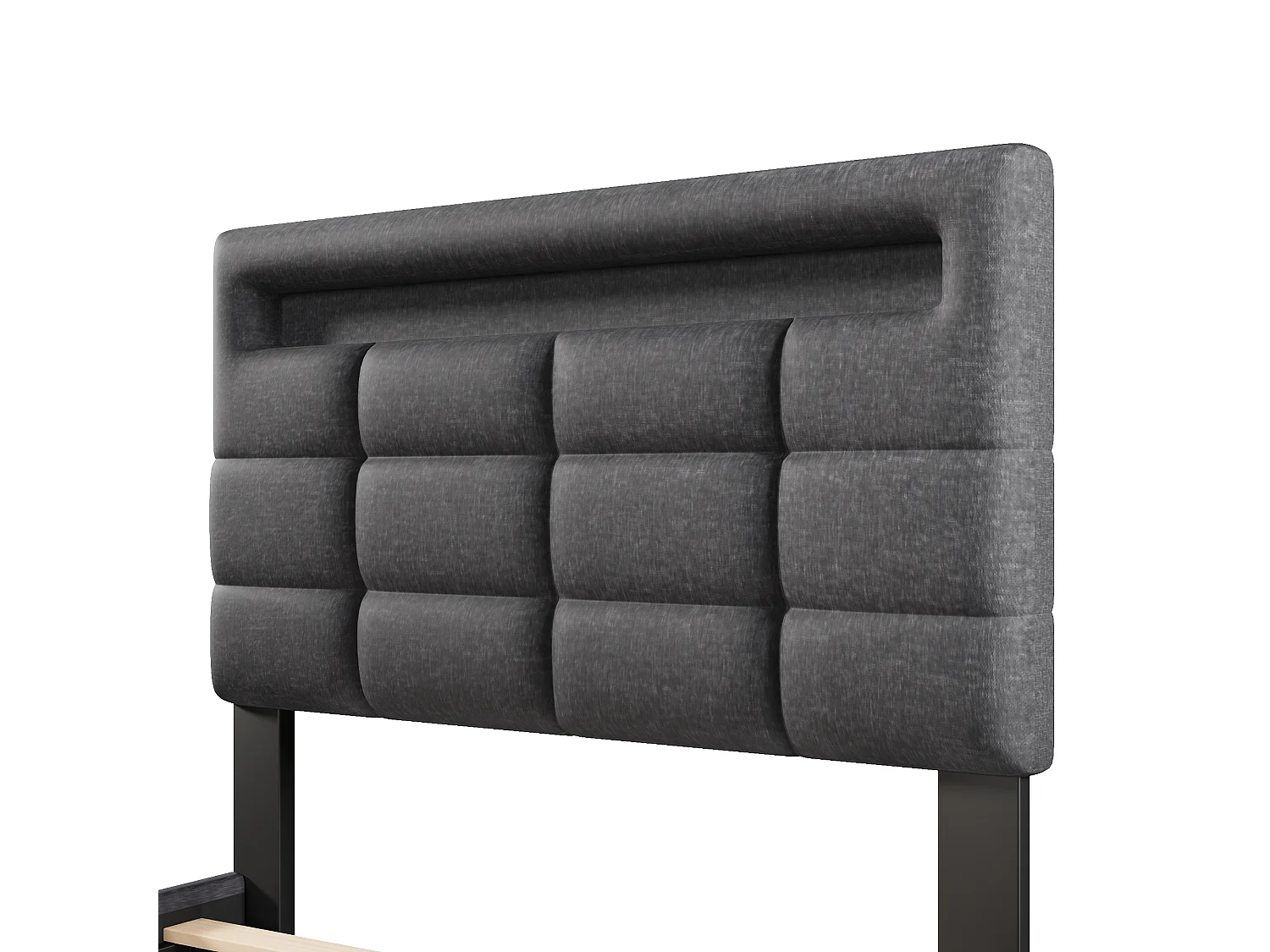 Lit coffre adulte 90x200 cm avec éclairage LED et port USB, lin gris - sans matelas