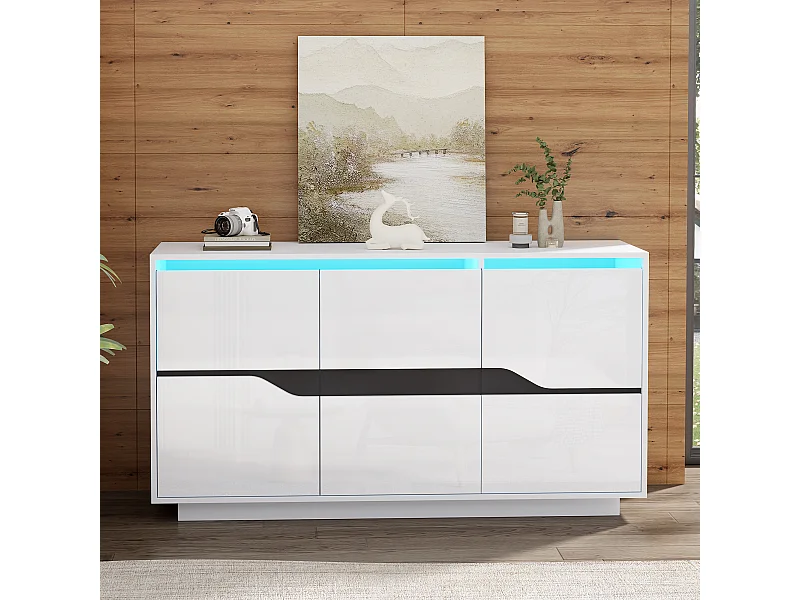 Credenza LED con 3 ante e ripiani regolabili – Bianco e nero