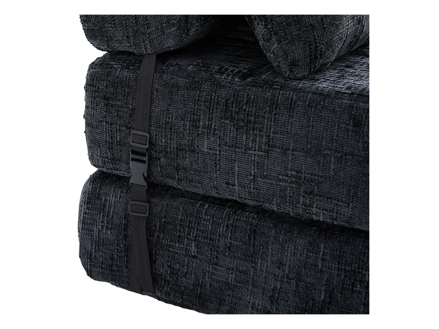 Canapé convertible avec coussins lombaires et appui-tête, chenille noire - pour salon et chambre