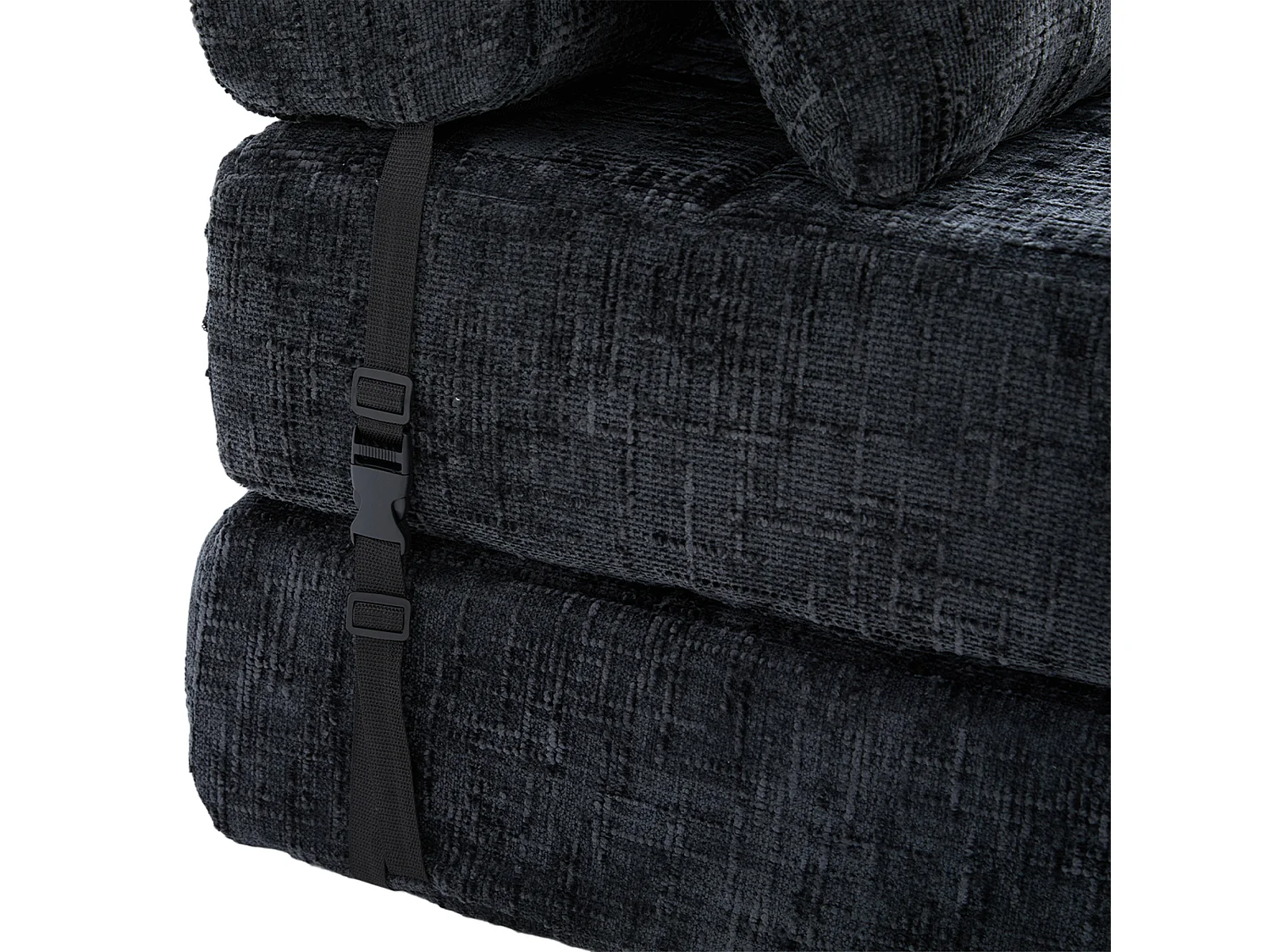 Canapé convertible avec coussins lombaires et appui-tête, chenille noire - pour salon et chambre