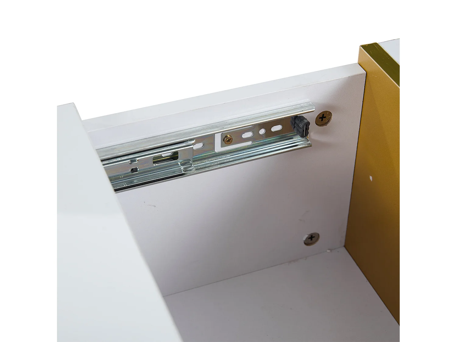 Mesa de centro rectangular blanca y dorada con 4 cajones de almacenamiento – para salón