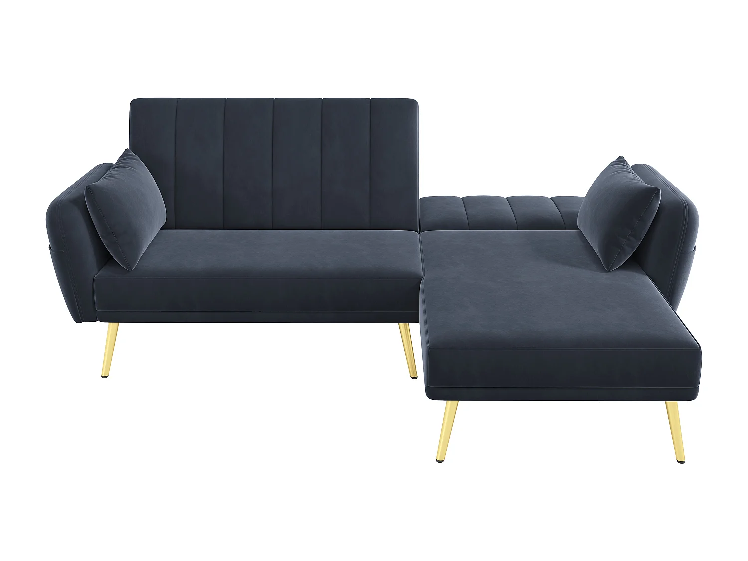 3-Sitzer-Sofa mit Seitentaschen und verstellbarer Rückenlehne, goldene Füße - schwarzer Samt