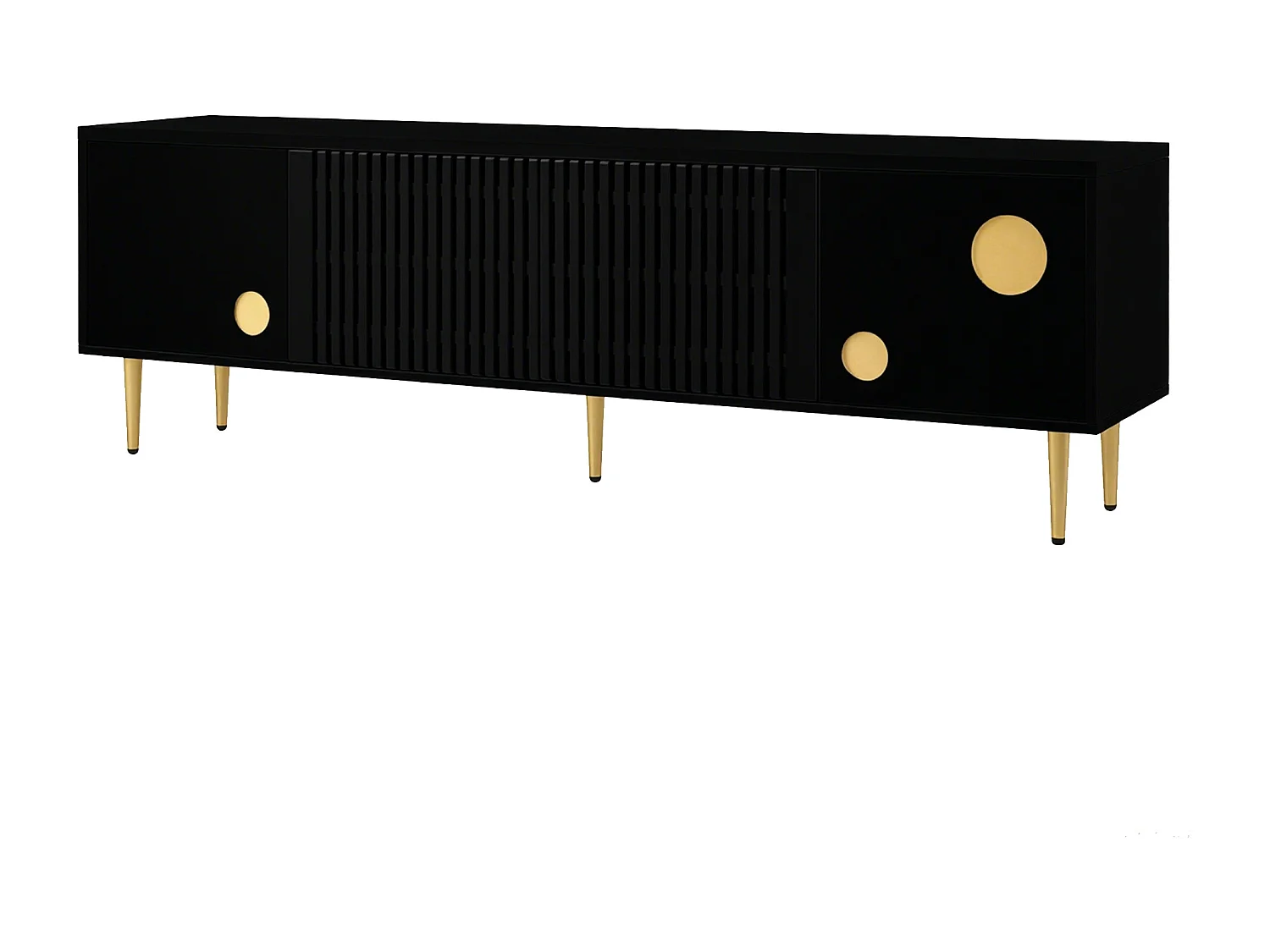Meuble TV noir avec 4 portes et bordure dorée - pour salon et bureaux