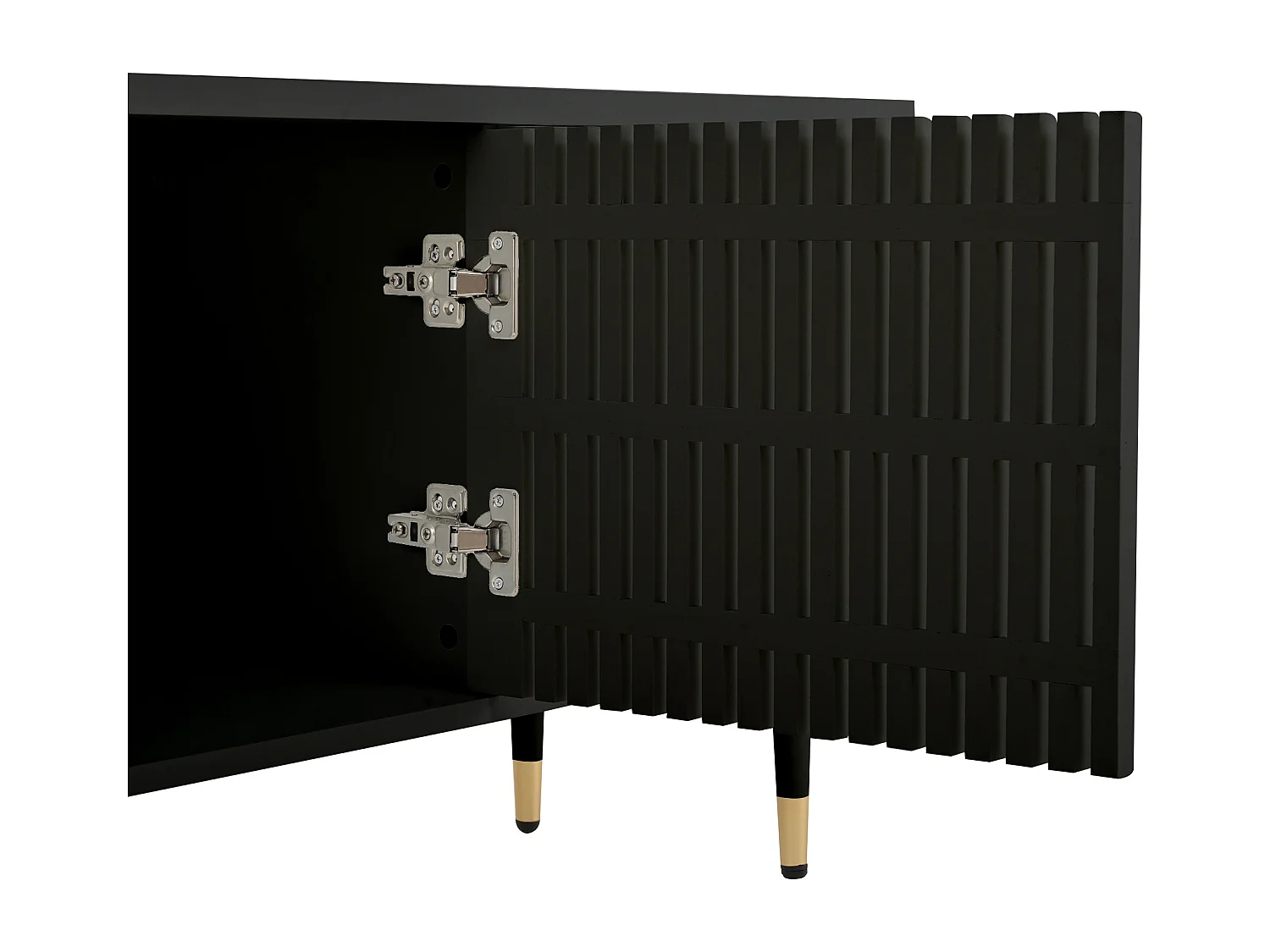 Schwarzes TV-Möbel mit 4 Türen und Goldverzierung  – für Wohnzimmer und Büro