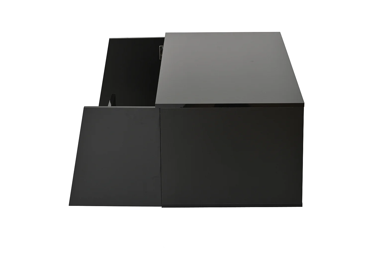 Table basse noire brillante avec 2 portes et 1 tiroir, éclairage LED - pour salon
