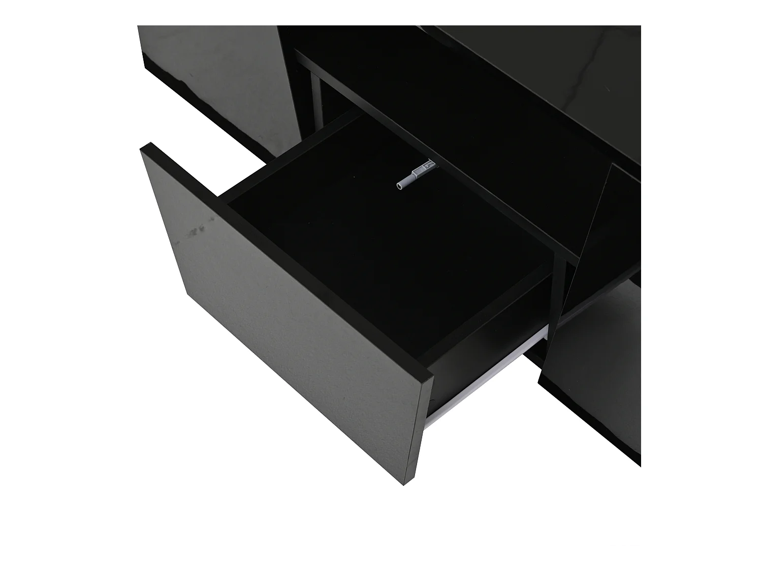 Table basse noire brillante avec 2 portes et 1 tiroir, éclairage LED - pour salon