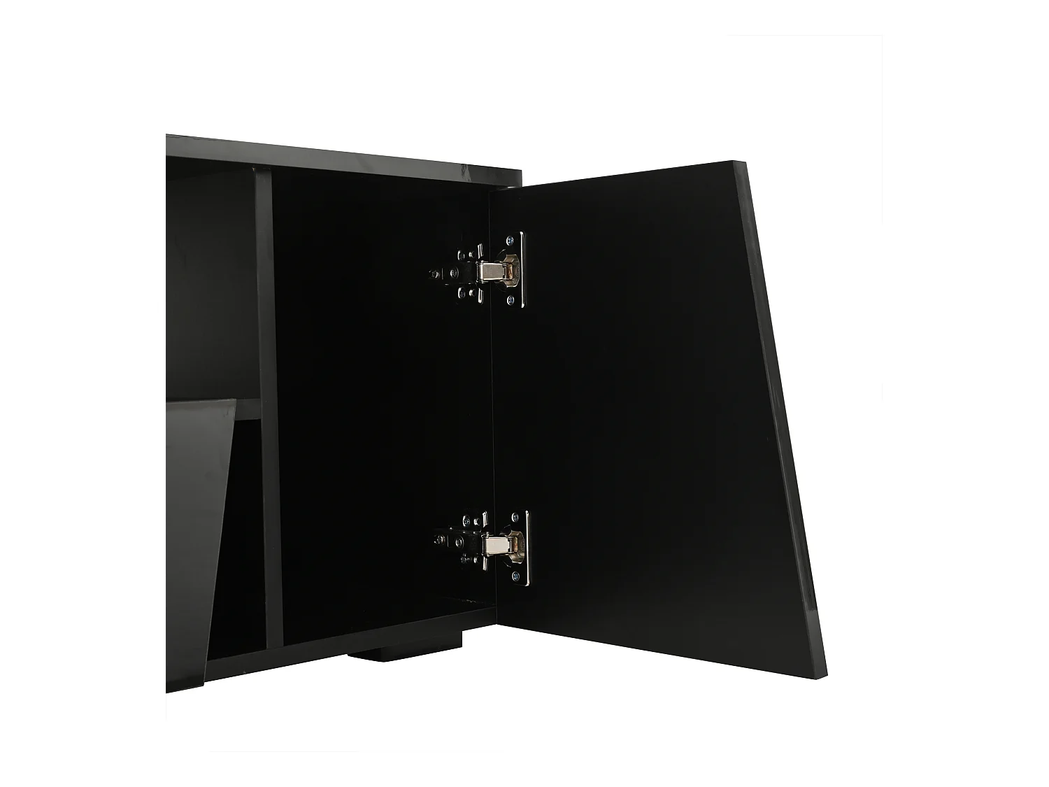 Schwarzer Hochglanz-Couchtisch mit 2 Türen, 1 Schublade und LED-Beleuchtung – Für Wohnzimmer