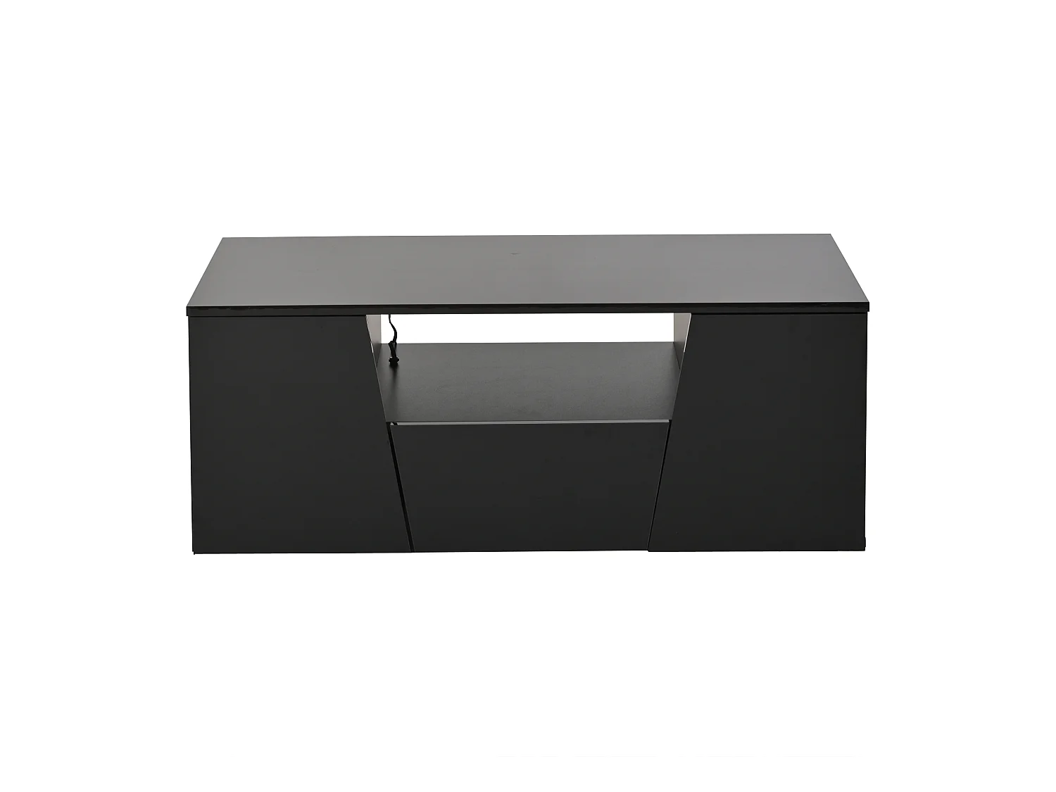 Schwarzer Hochglanz-Couchtisch mit 2 Türen, 1 Schublade und LED-Beleuchtung – Für Wohnzimmer