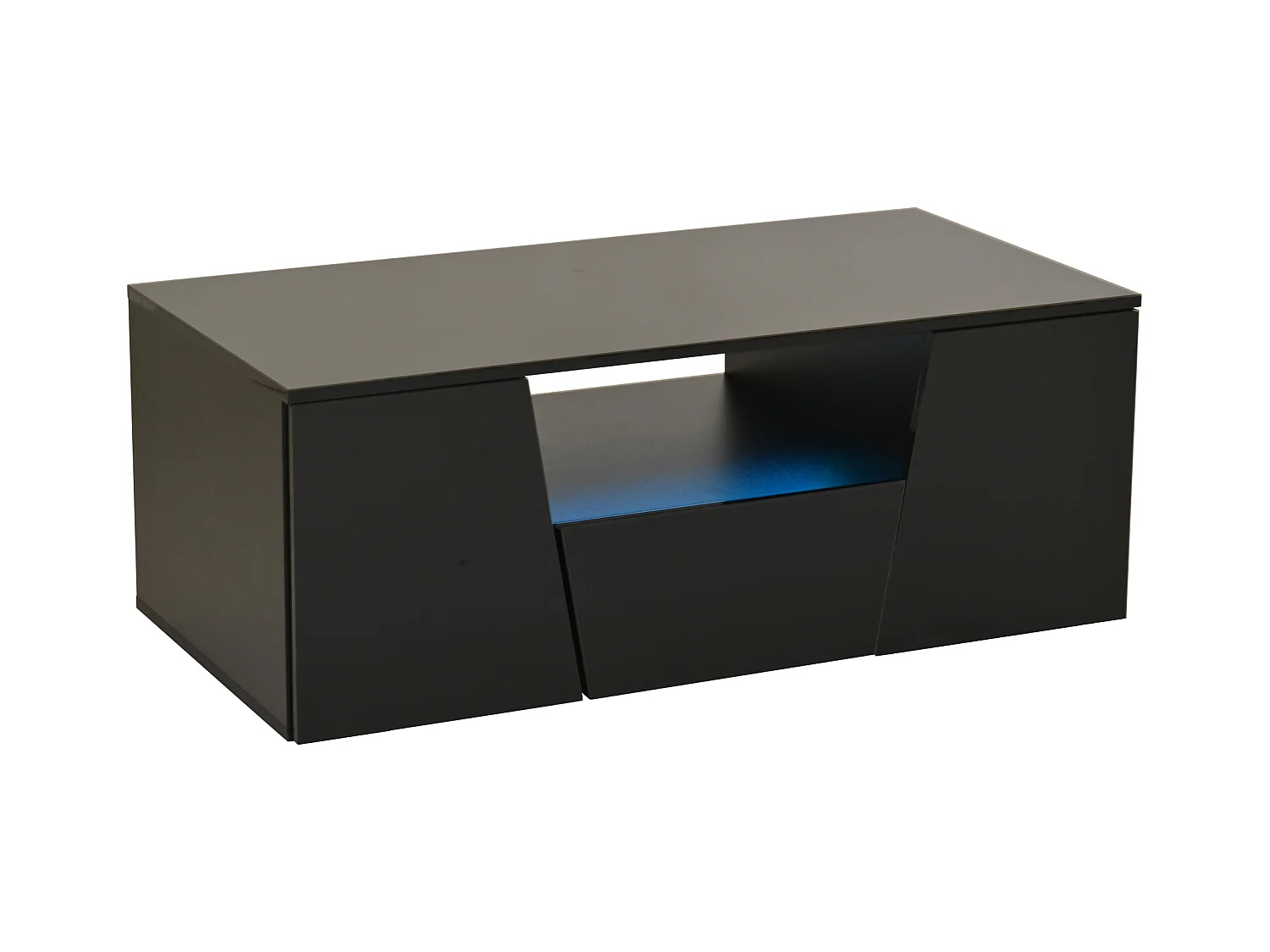 Schwarzer Hochglanz-Couchtisch mit 2 Türen, 1 Schublade und LED-Beleuchtung – Für Wohnzimmer