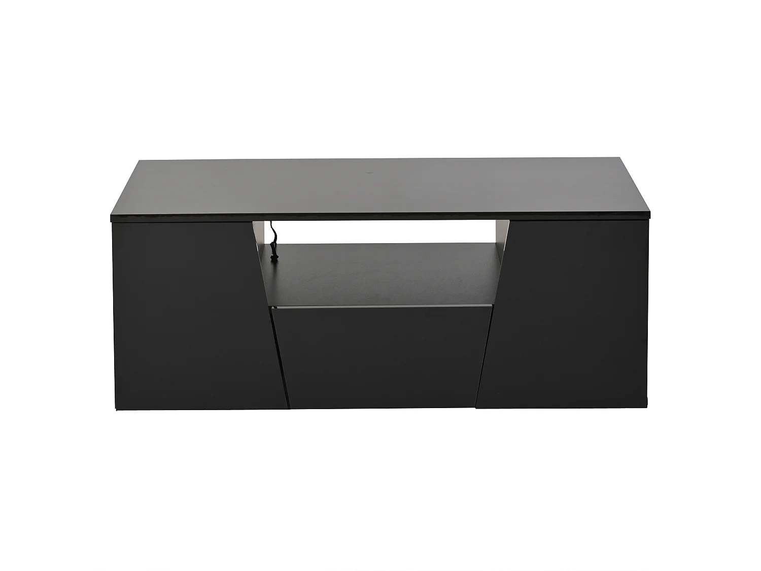 Table basse noire brillante avec 2 portes et 1 tiroir, éclairage LED - pour salon
