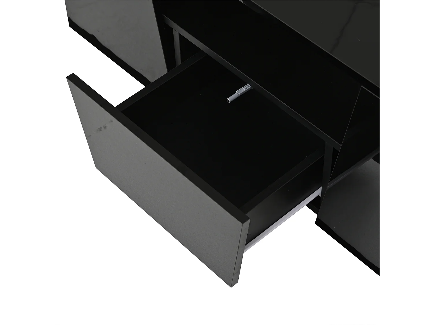 Table basse noire brillante avec 2 portes et 1 tiroir, éclairage LED - pour salon