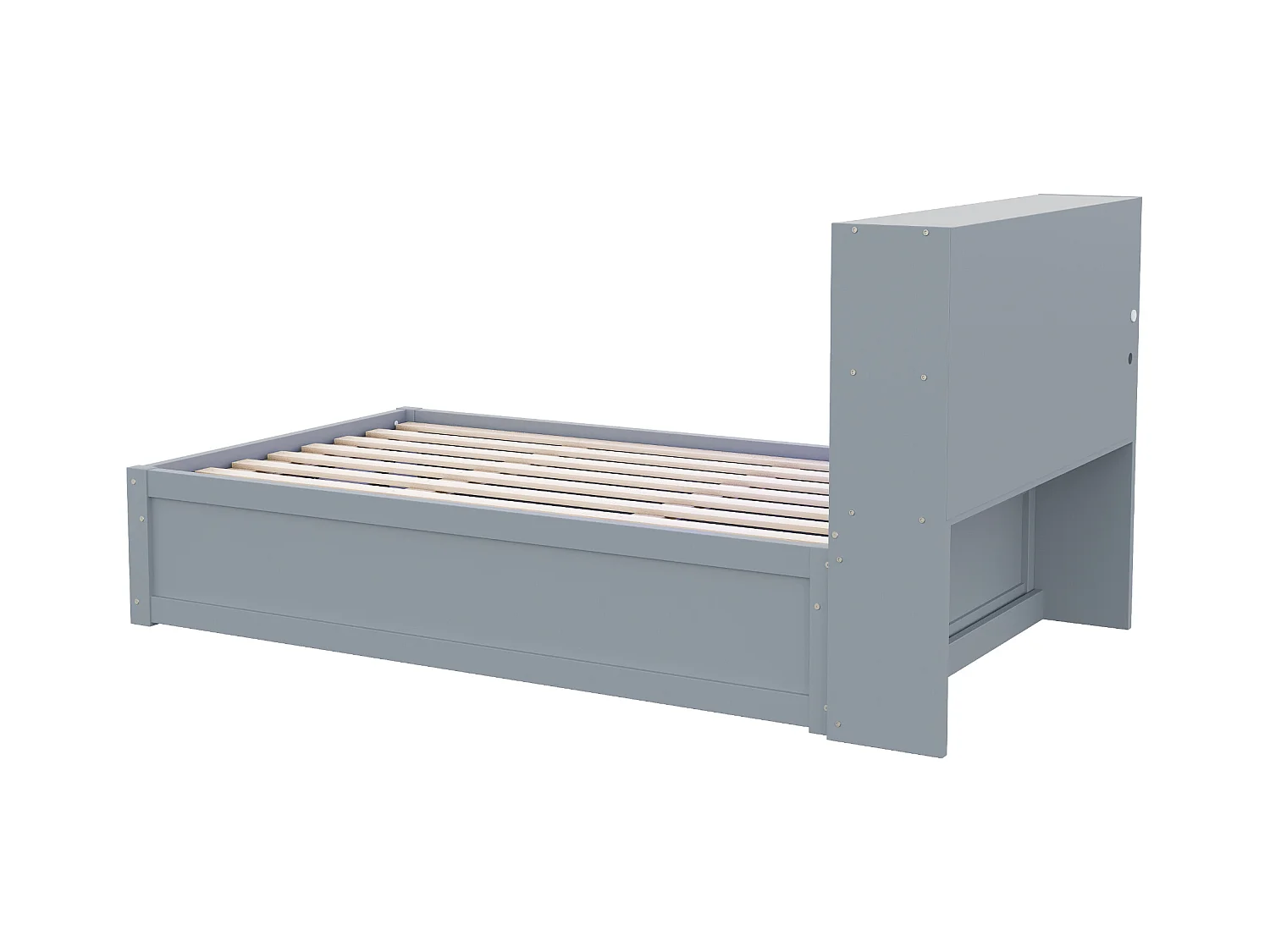Stauraumbett 90x200 cm mit LED-Licht und USB-Steckdose, Holzlattenrost, grau - ohne Matratze
