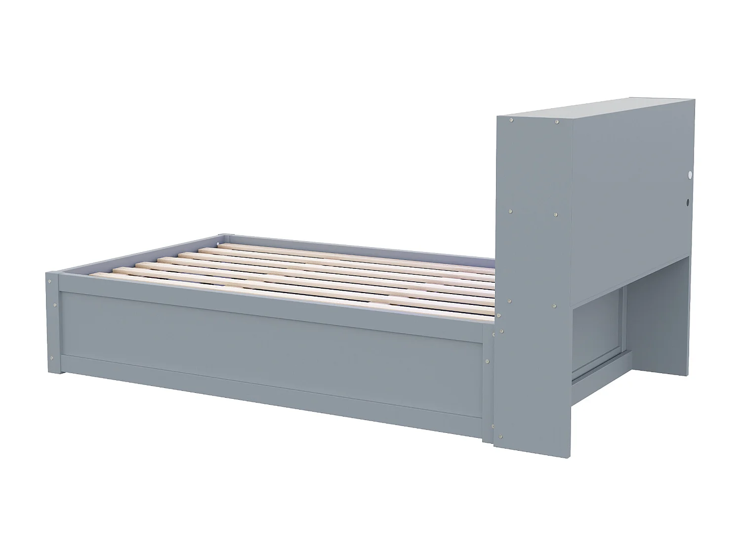 Lit simple coffre 90x200 cm avec éclairage LED et prise USB, lattes en bois, gris - sans matelas