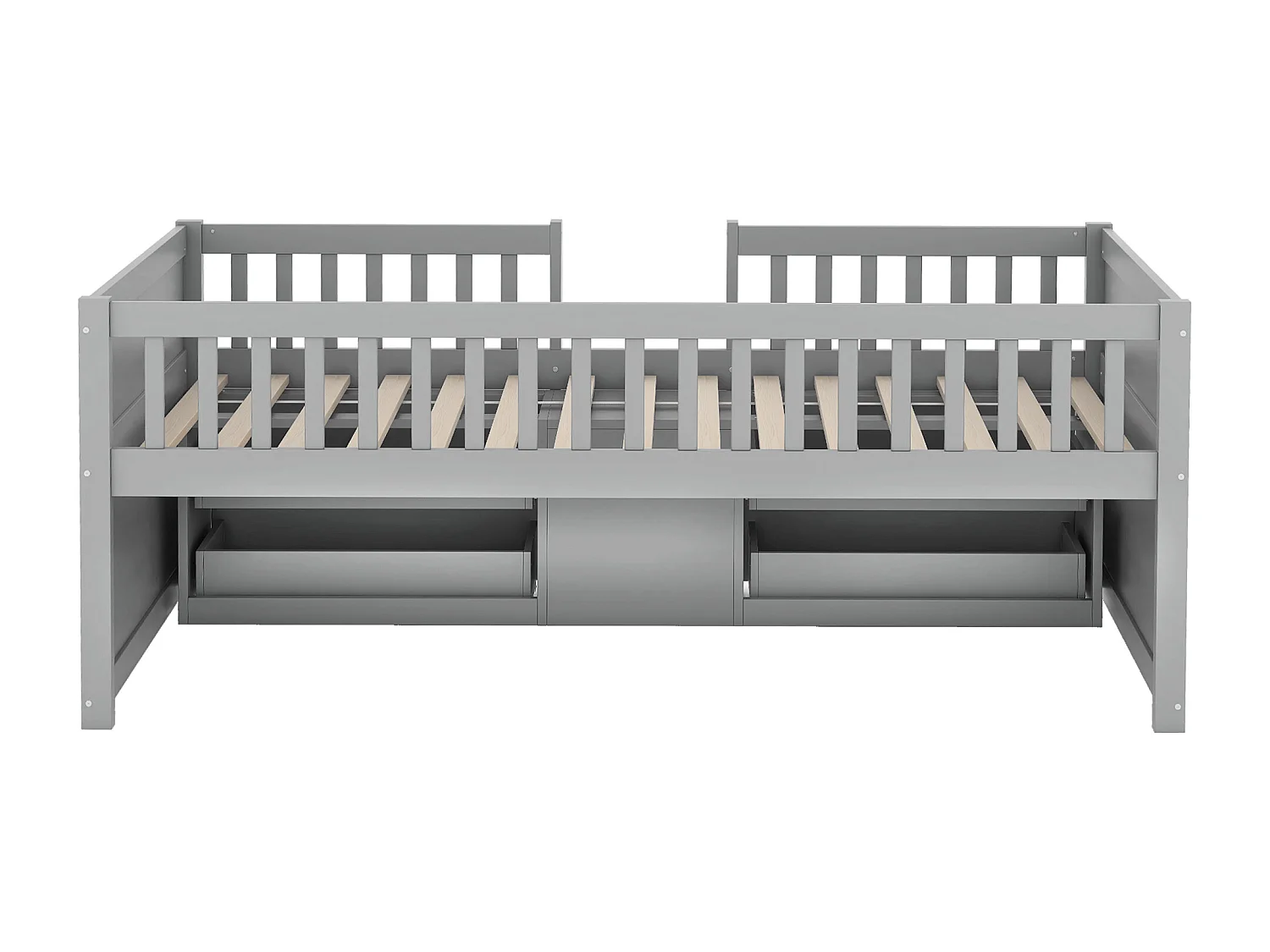 Lit enfant 90x200 cm avec 4 tiroirs de rangement et barrières de sécurité, gris - sans matelas