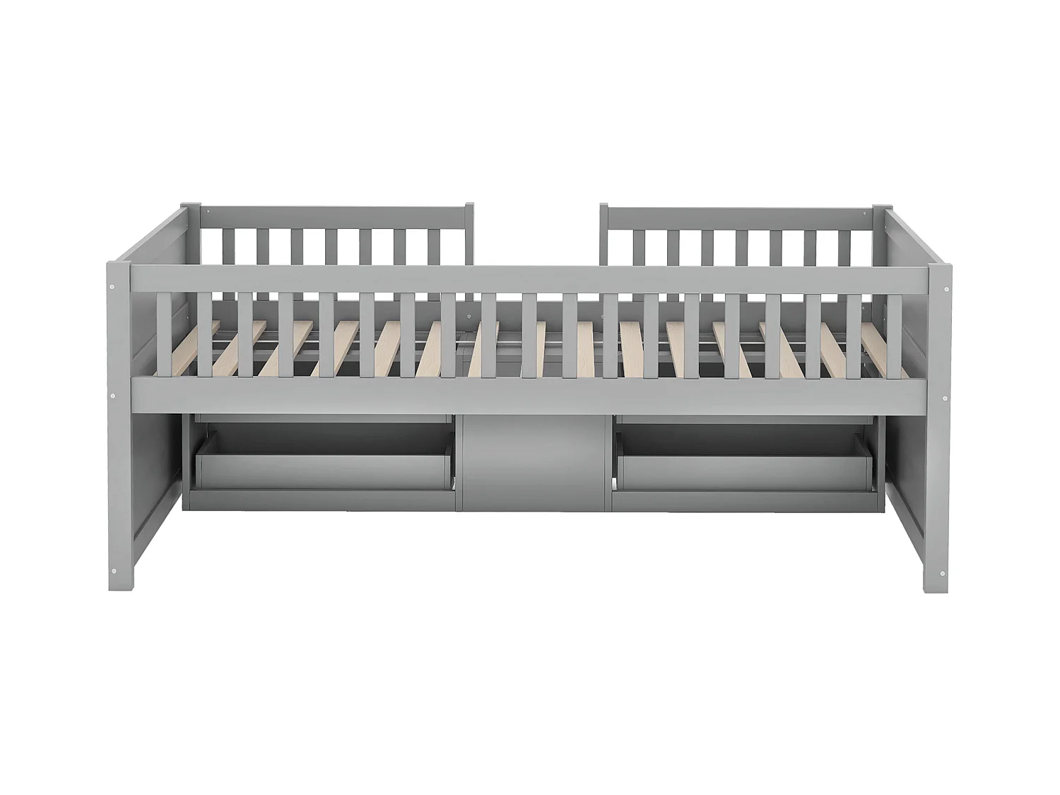 Kinderbed 90x200 cm met 4 opberglades en veiligheidshekken, grijs - zonder matras