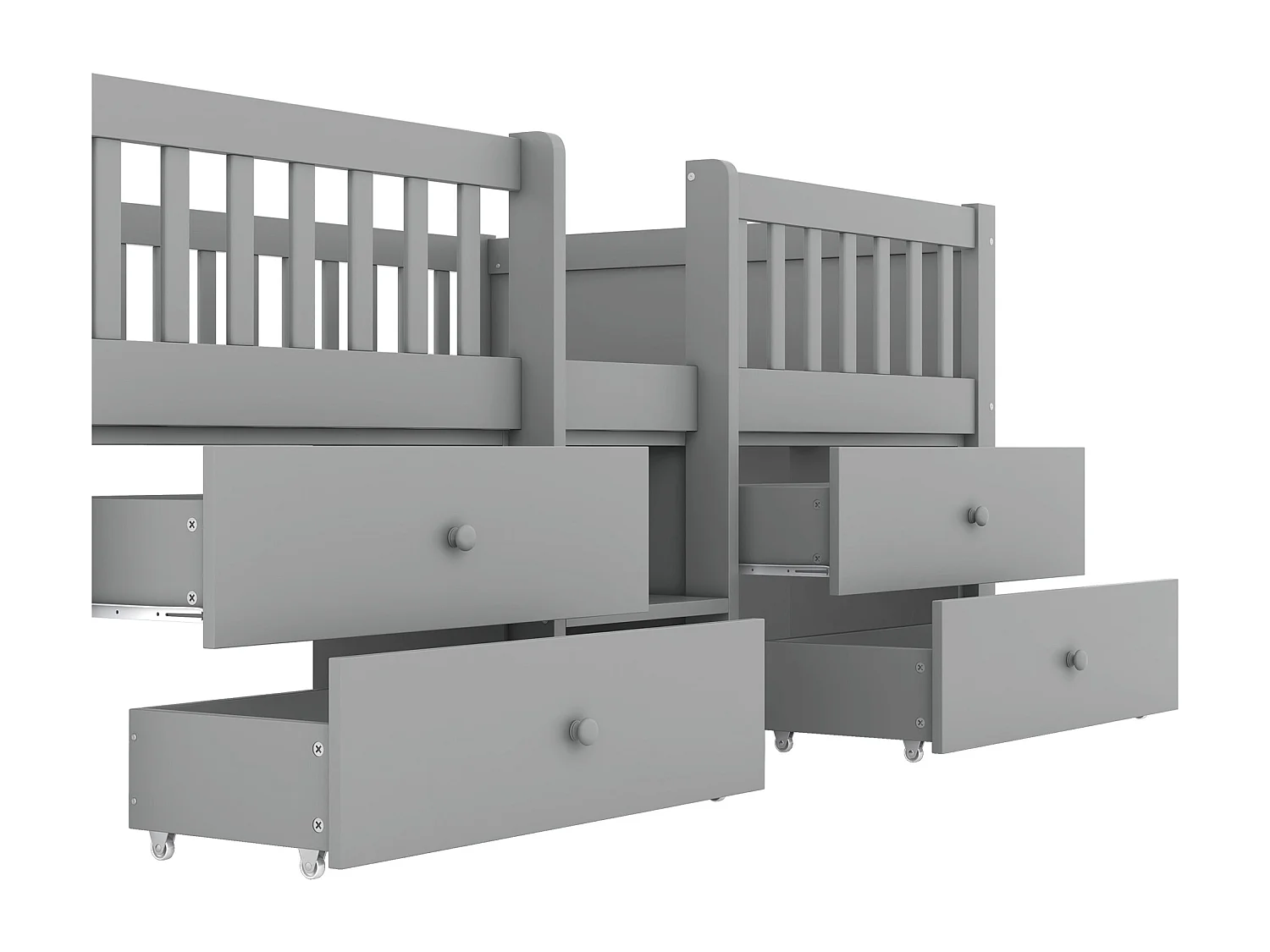 Kinderbett 90x200 cm mit 4 Aufbewahrungsschubladen und Sicherheitsgittern, grau - ohne Matratze