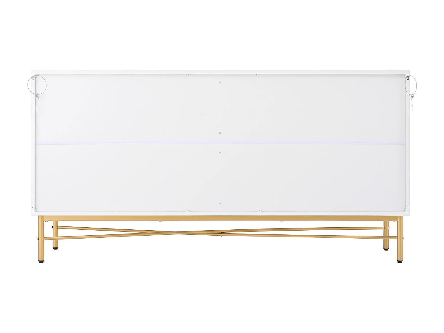 Buffet blanc avec 4 portes, poignées et pieds dorés - pour salon et salle à manger