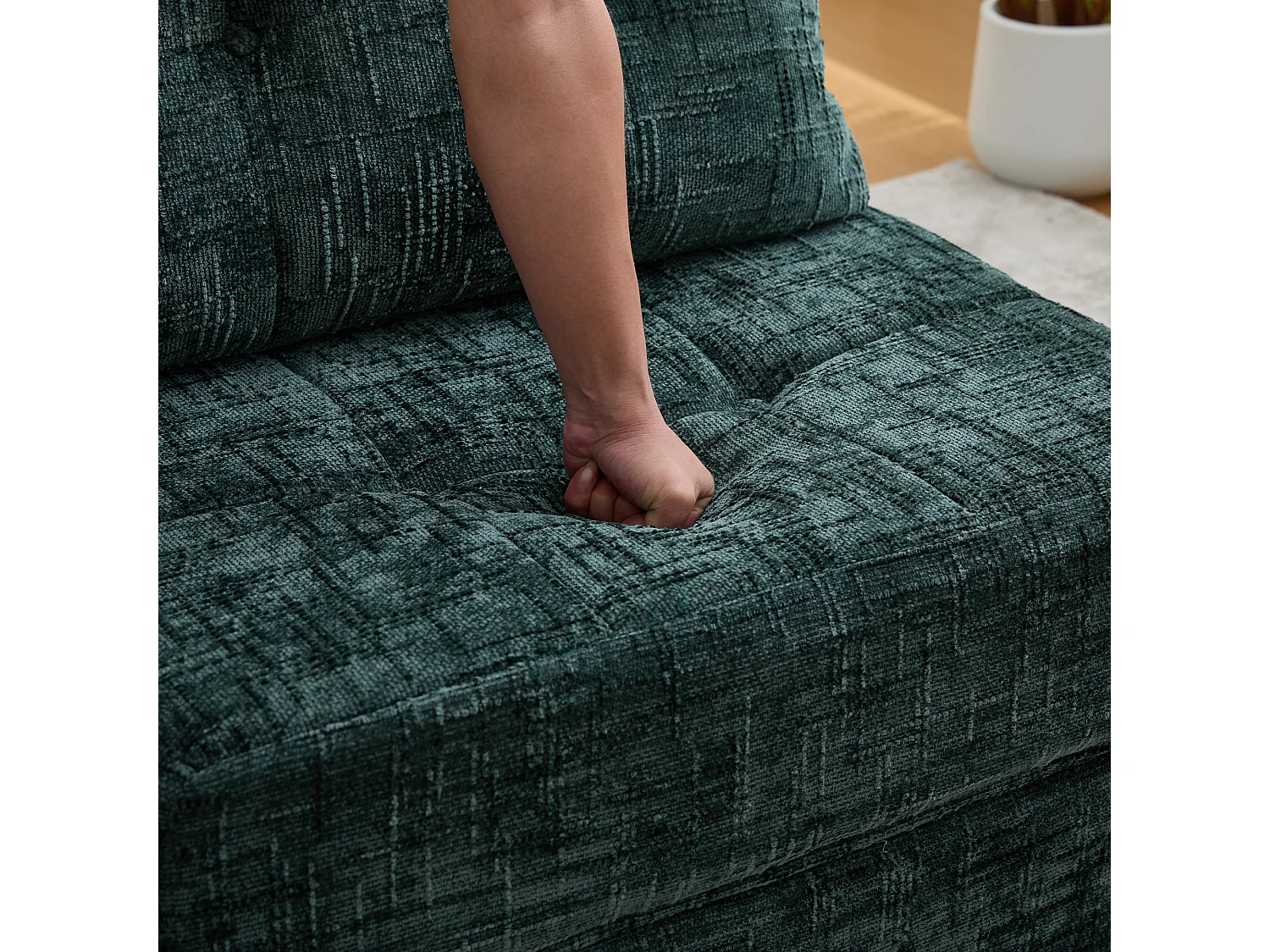 Canapé convertible avec coussins lombaires et appui-tête, chenille vert foncé - pour salon et chambre