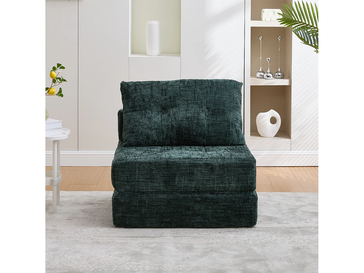 Canapé convertible avec coussins lombaires et appui-tête, chenille vert foncé - pour salon et chambre