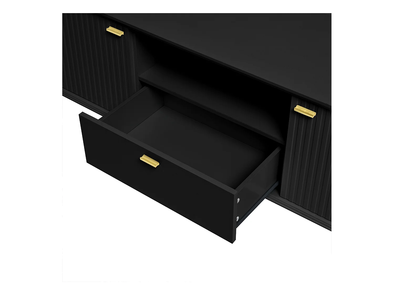 Meuble TV noir avec 2 portes et 1 tiroir de rangement, compartiments ouverts - pour salon