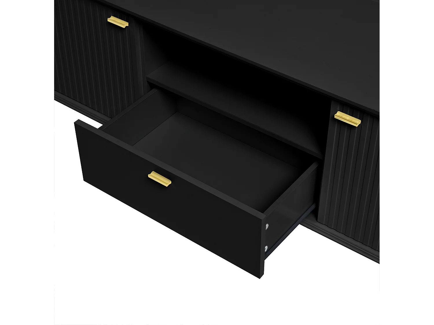 Meuble TV noir avec 2 portes et 1 tiroir de rangement, compartiments ouverts - pour salon