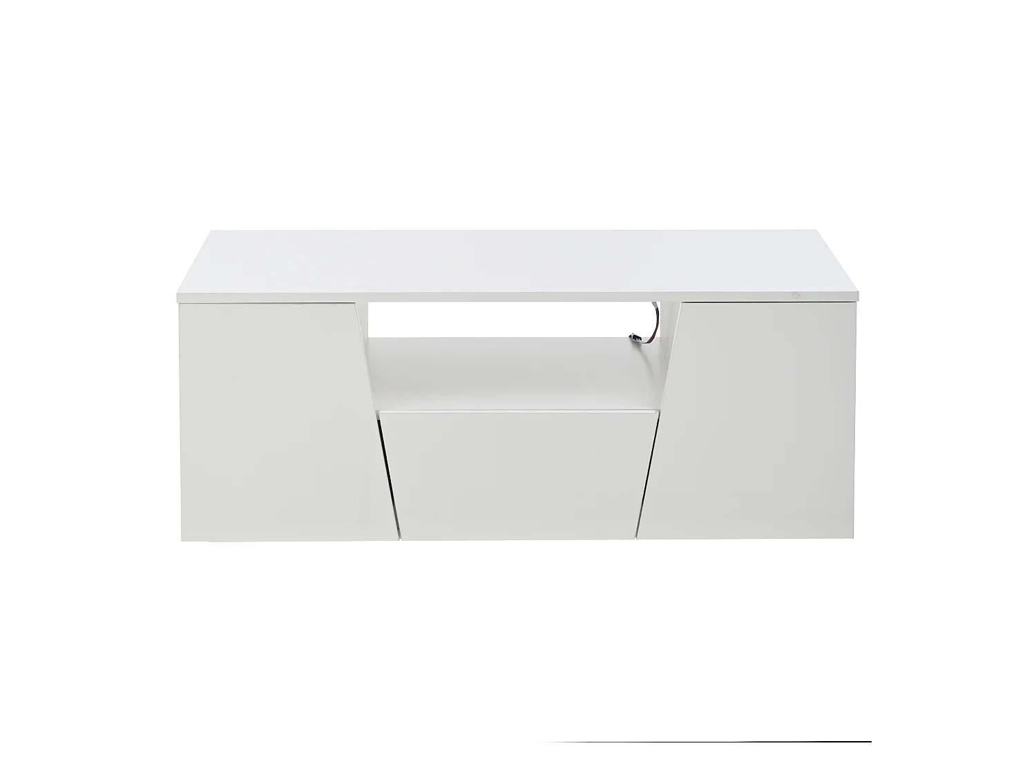 Table basse blanche brillante avec 2 portes et 1 tiroir, éclairage LED - pour salon