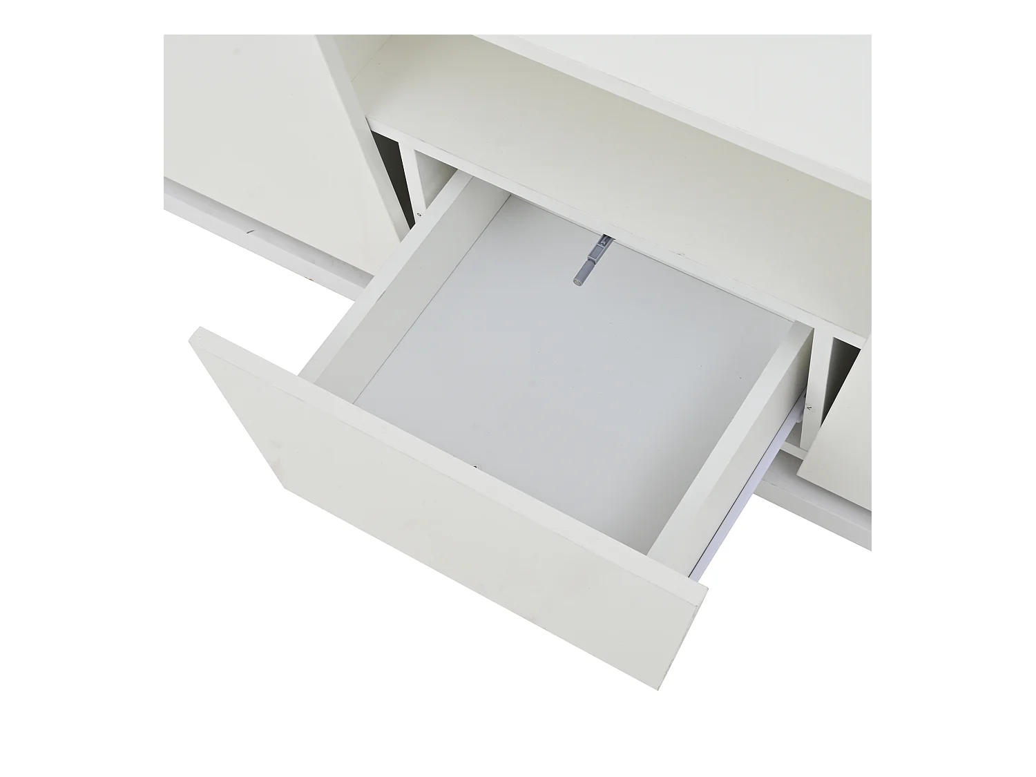 Weißer Hochglanz-Couchtisch mit 2 Türen, 1 Schublade und LED-Beleuchtung – Für Wohnzimmer