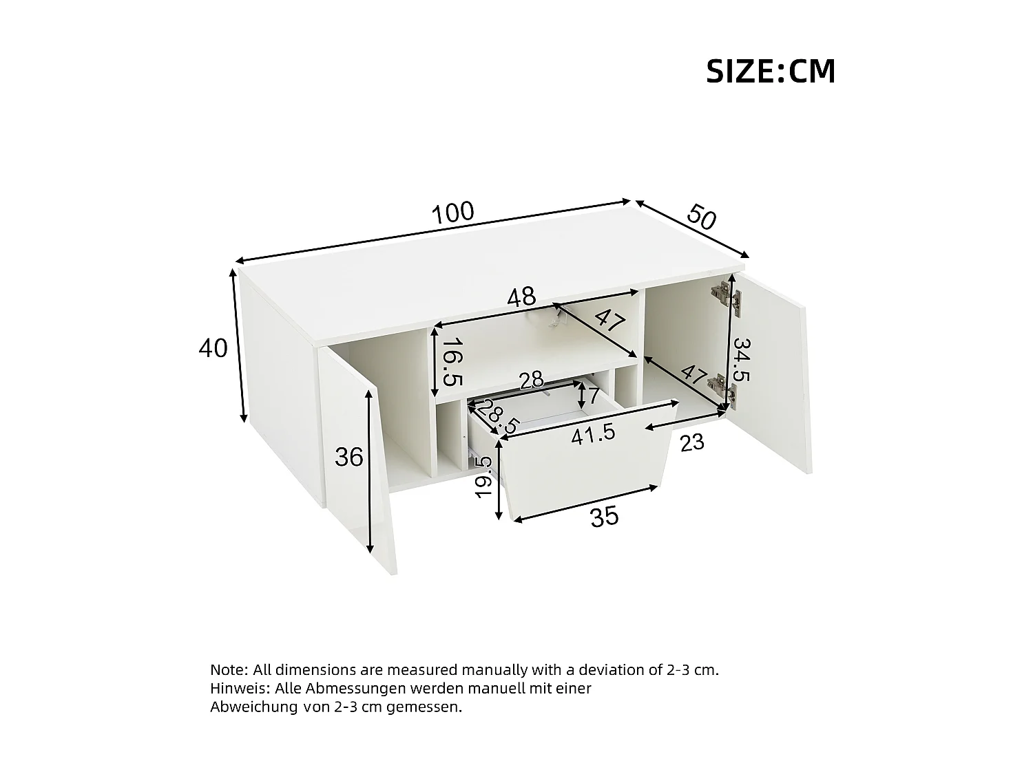 Witte hoogglans salontafel met 2 deuren, 1 lade en LED-verlichting – Voor woonkamer