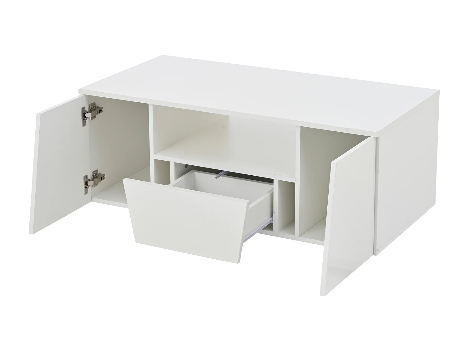 Witte hoogglans salontafel met 2 deuren, 1 lade en LED-verlichting – Voor woonkamer