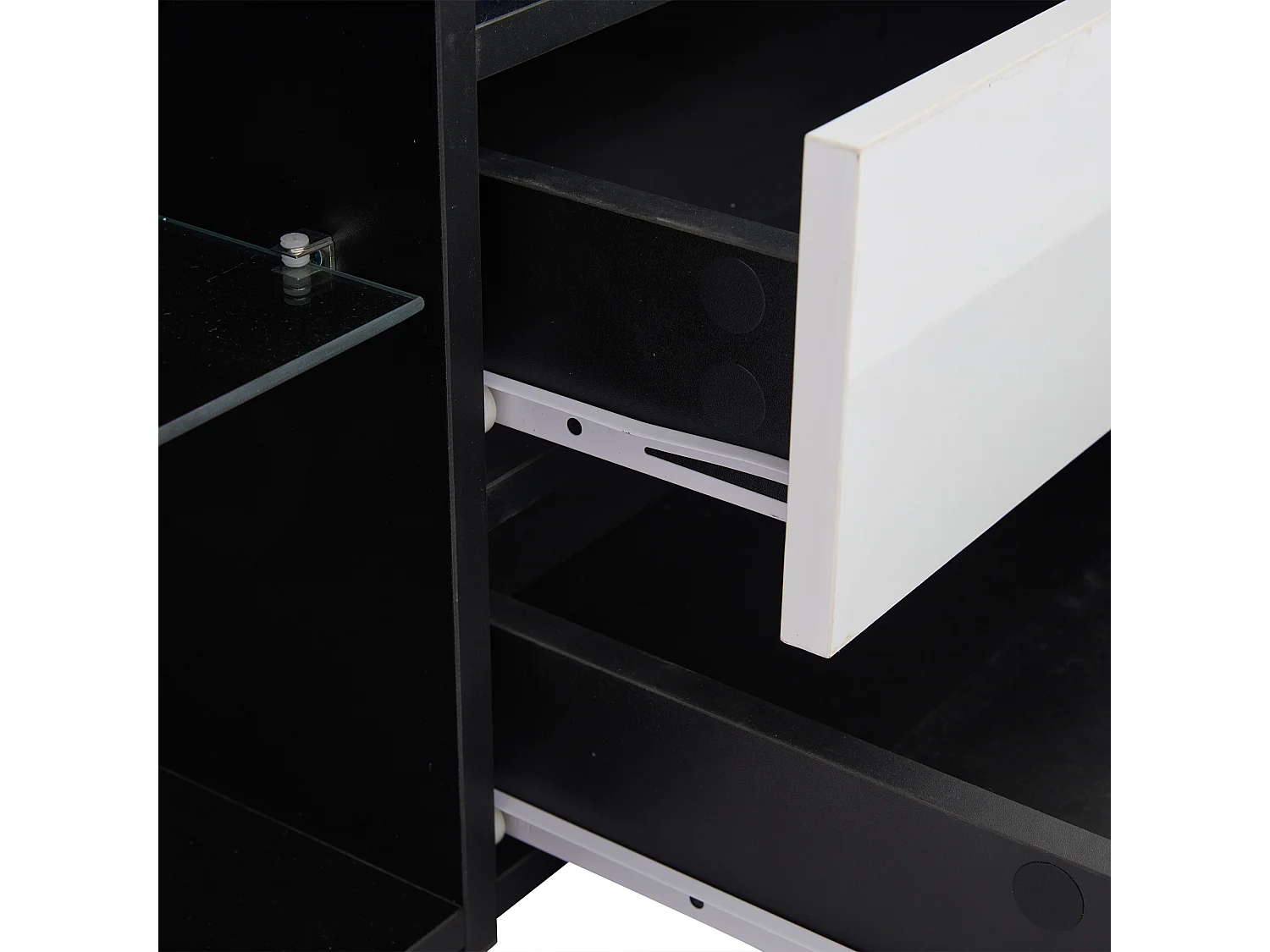 Meuble TV 180 cm avec 2 portes et 2 tiroirs de rangement, éclairage LED - noir et blanc