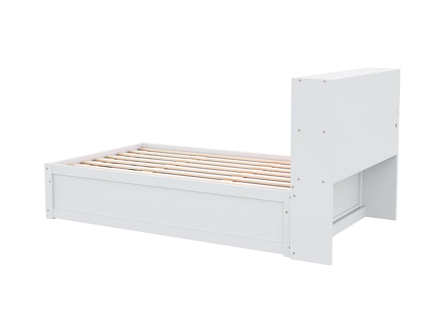 Lit simple coffre 90x200 cm avec éclairage LED et prise USB, lattes en bois, blanc - sans matelas