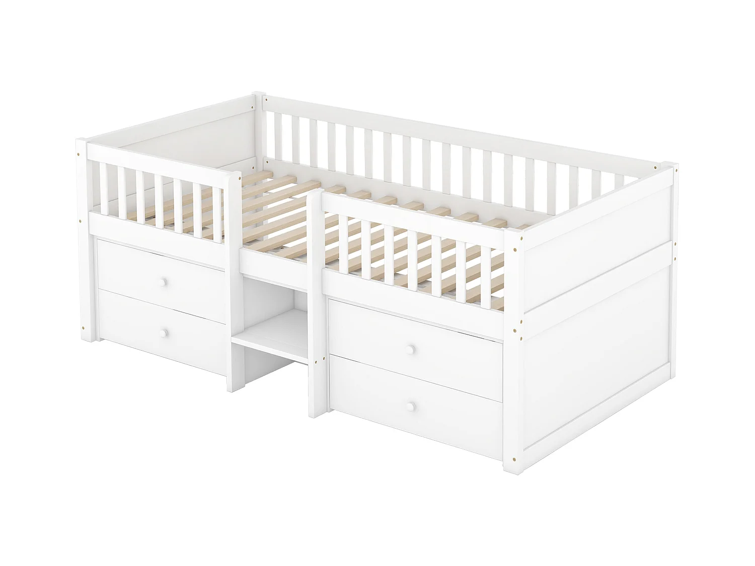 Kinderbed 90x200 cm met 4 opberglades en veiligheidshekken, wit - zonder matras