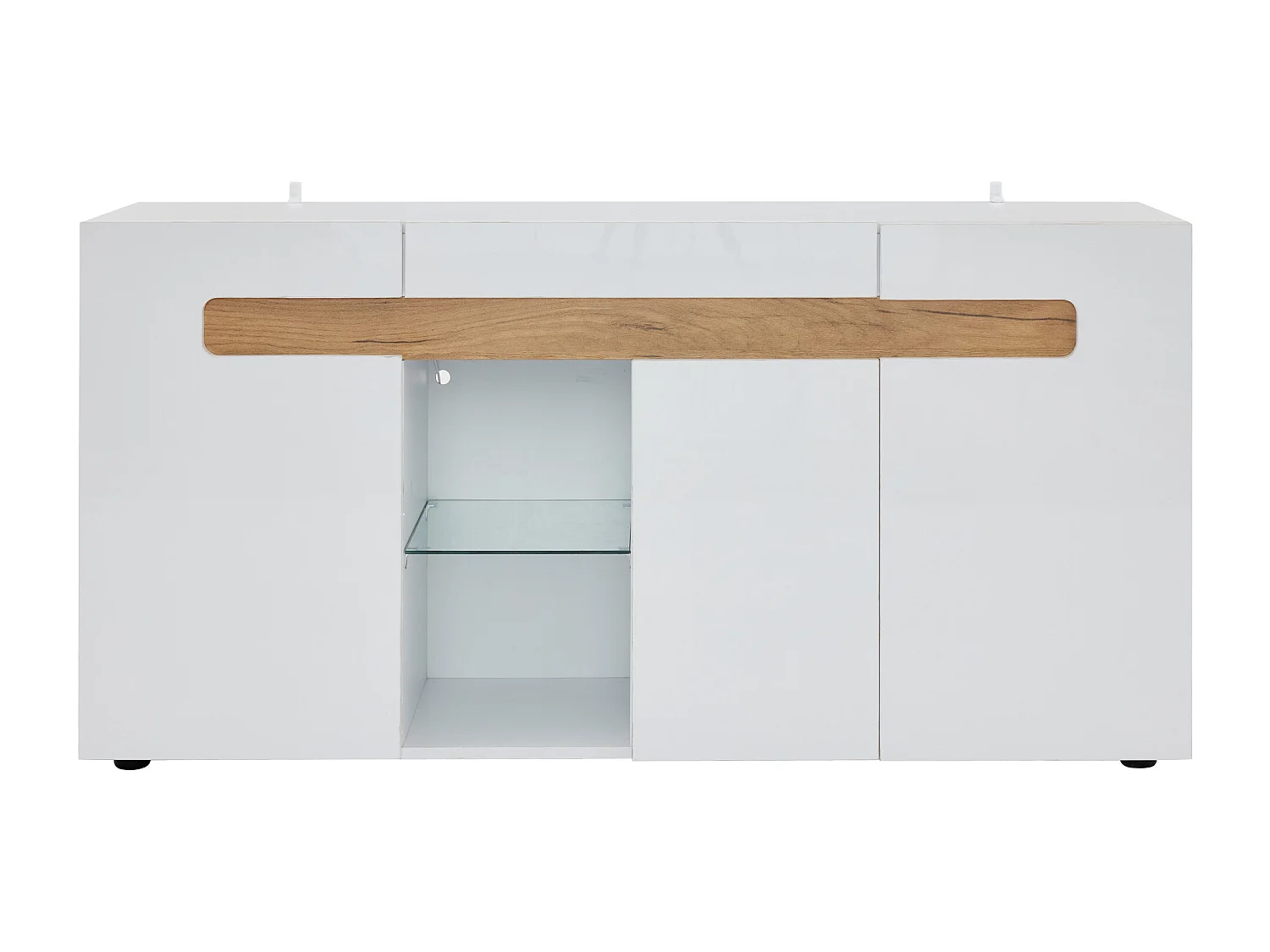 LED-Sideboard mit 3 Türen und 1 Glasablage – Weiß und naturholzfarben