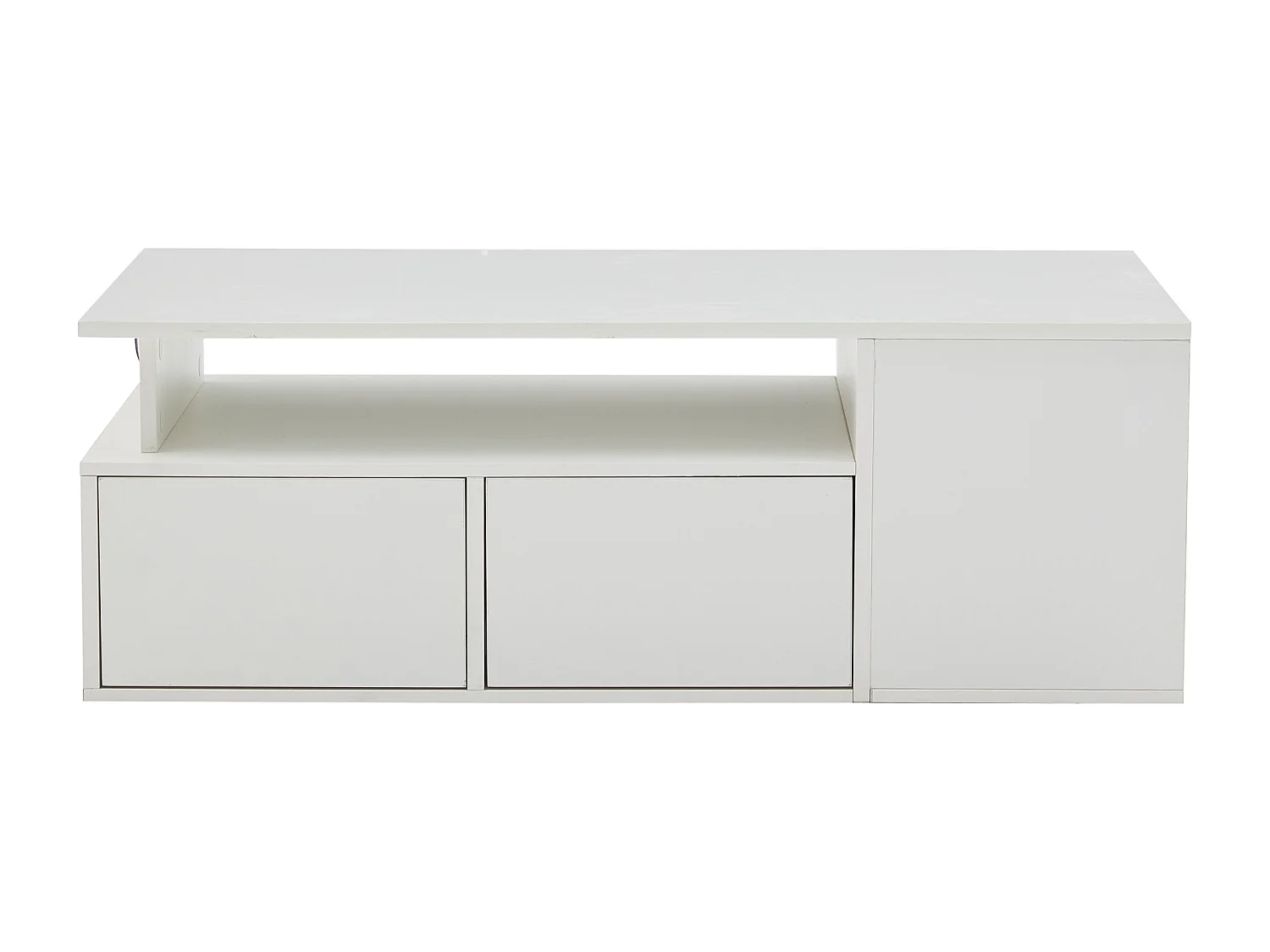 Mesa de centro blanca con 2 cajones de almacenamiento y estantes, iluminación LED – para salón
