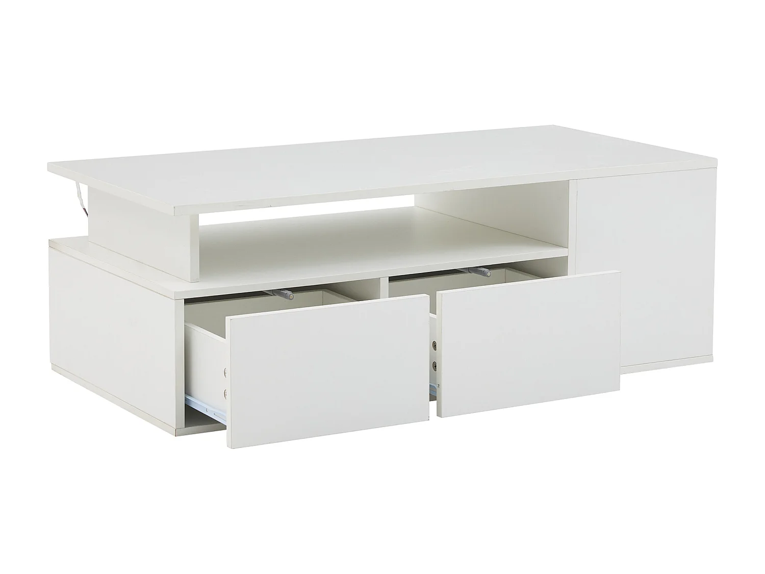 Mesa de centro blanca con 2 cajones de almacenamiento y estantes, iluminación LED – para salón