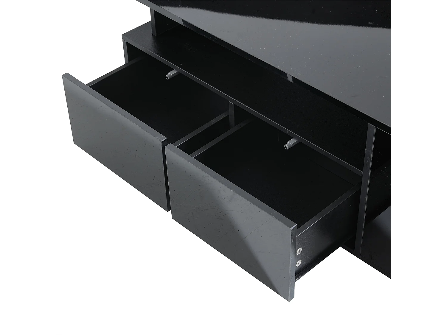 Table basse noire avec 2 tiroirs de rangement et étagères, éclairage LED – pour salon