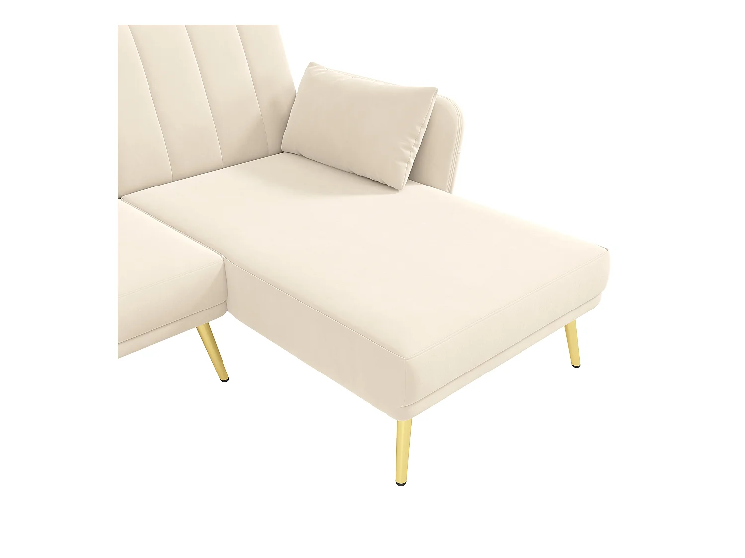 Canapé 3 places avec poches latérales et dossier réglable, pieds dorés - velours beige