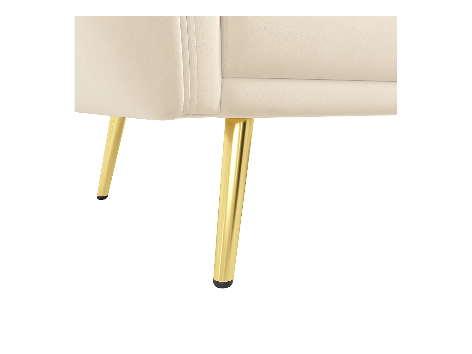 Canapé 3 places avec poches latérales et dossier réglable, pieds dorés - velours beige