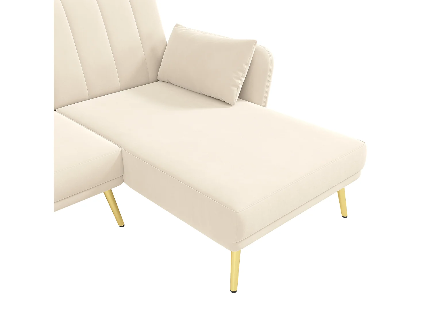 Canapé 3 places avec poches latérales et dossier réglable, pieds dorés - velours beige