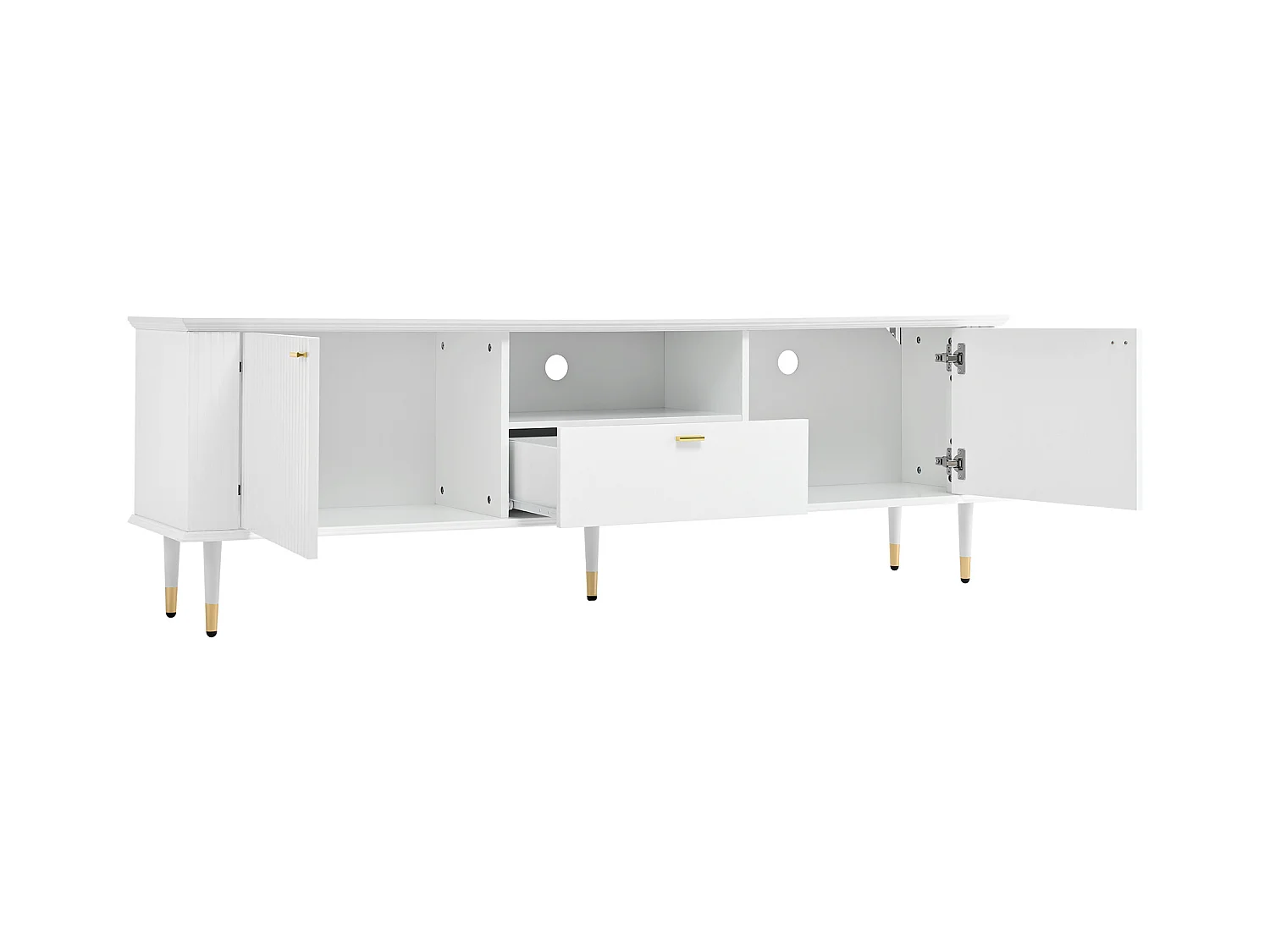 Witte tv-meubel met 2 deuren, 1 lade en open vakken – voor de woonkamer