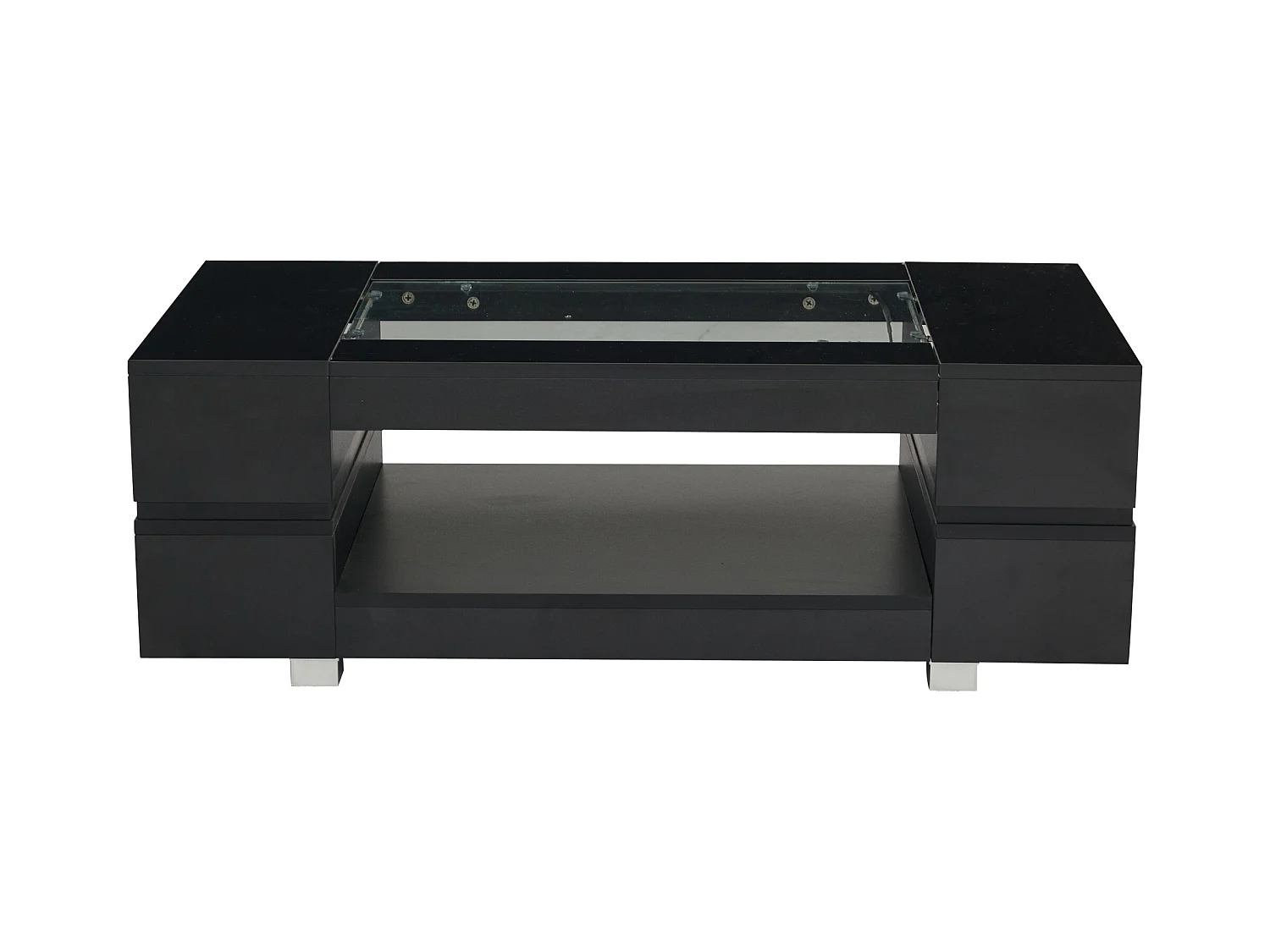 Table basse noire avec éclairage LED et rangement ouvert – pour salons et bureaux