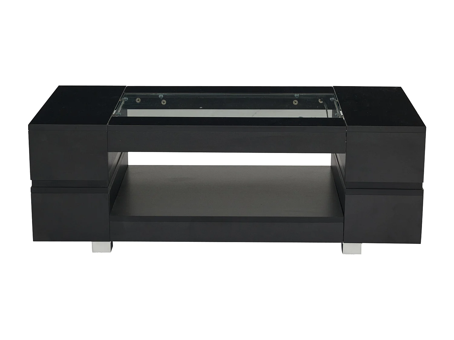 Schwarzer Couchtisch mit LED-Beleuchtung und offenem Stauraum – Für Wohnzimmer und Büros