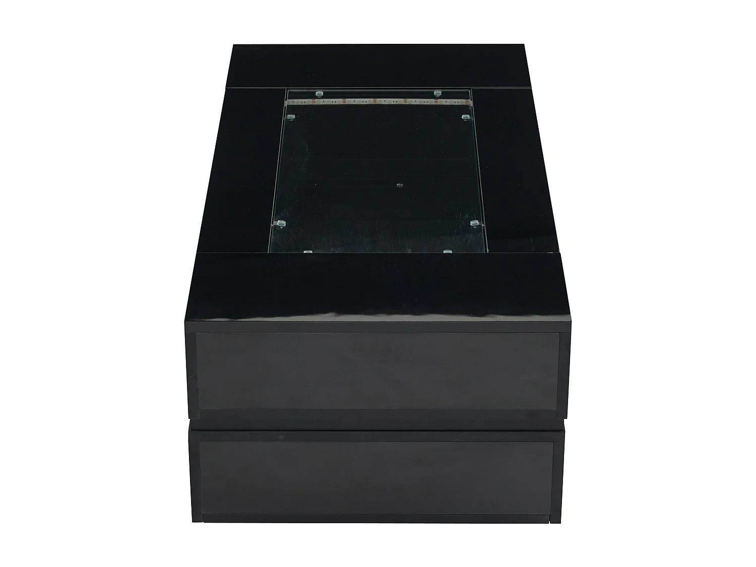 Schwarzer Couchtisch mit LED-Beleuchtung und offenem Stauraum – Für Wohnzimmer und Büros