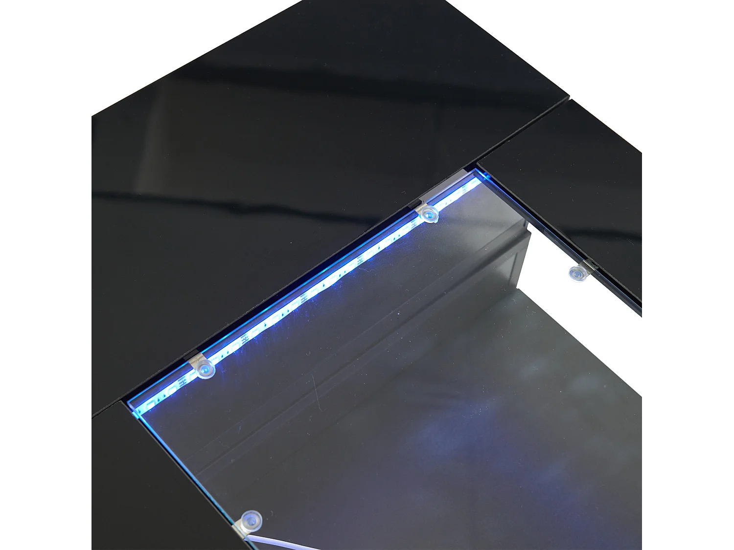 Schwarzer Couchtisch mit LED-Beleuchtung und offenem Stauraum – Für Wohnzimmer und Büros