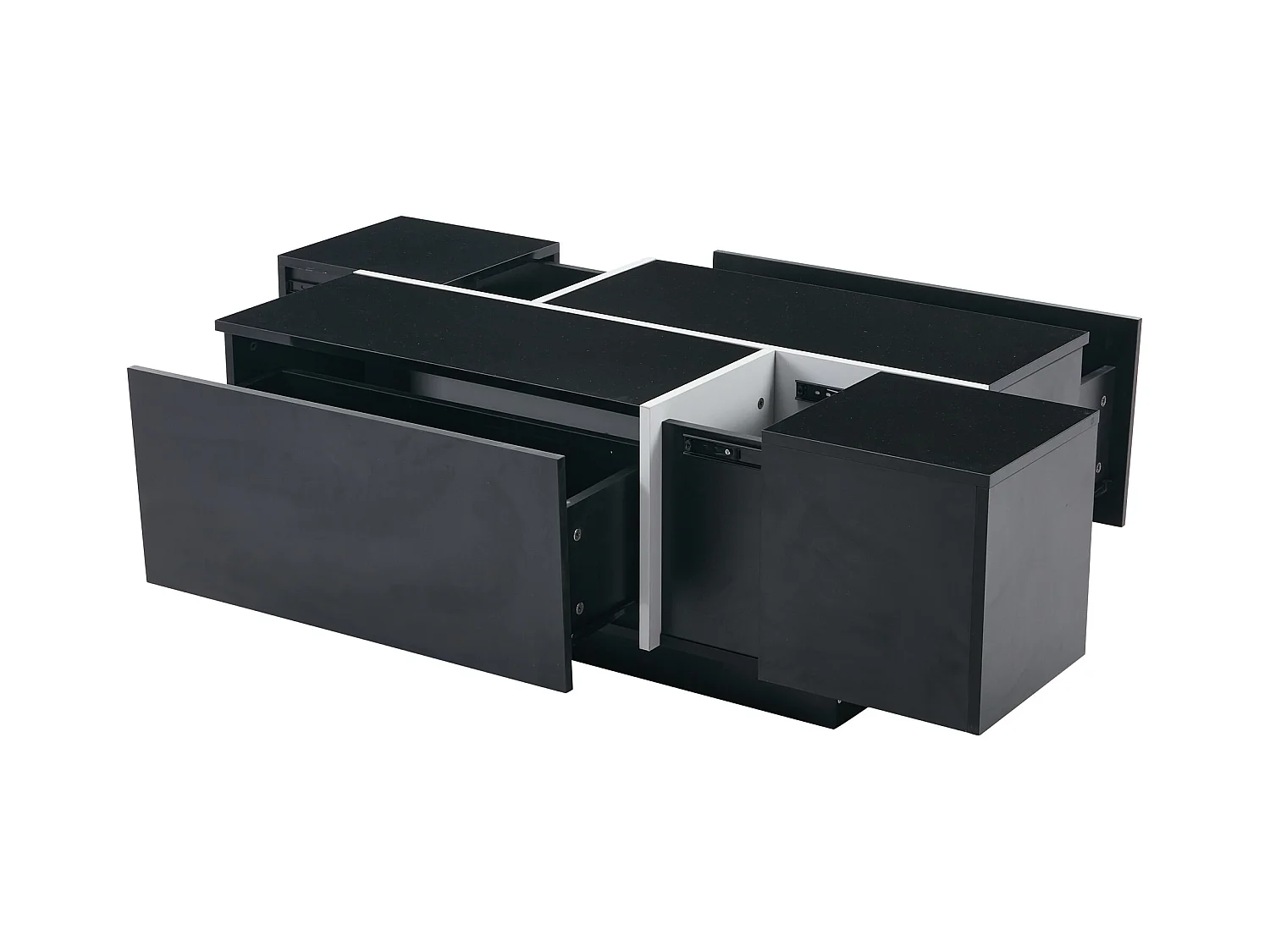 Table basse carrée noire avec 4 tiroirs coulissants – pour salon et bureaux